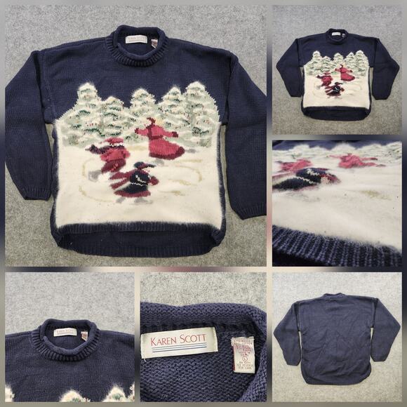 VTG Karen Scott Sweater Women Large Winter Scene Holiday Pullover Christmas Knit - Picture 1 of 12